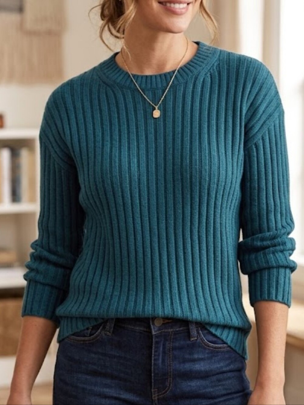 Jessica Simpson Teal Ribbed Crewneck Sweater